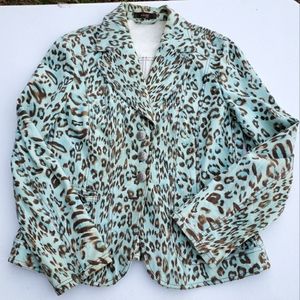 Laurèl by Escada Vintage 90s/00 Velvet/Brushed Blue Leopard Print Jacket Size 42